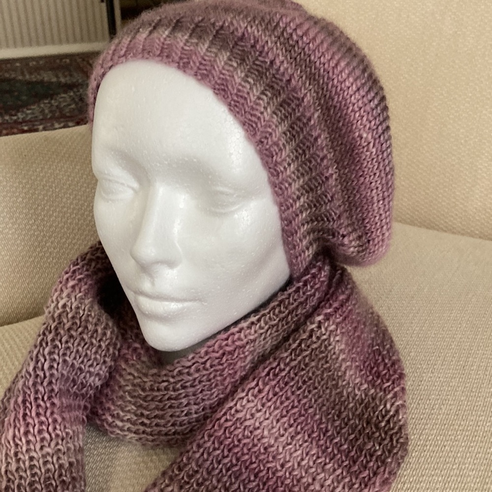 Hand knitted beanie and long scarf set
